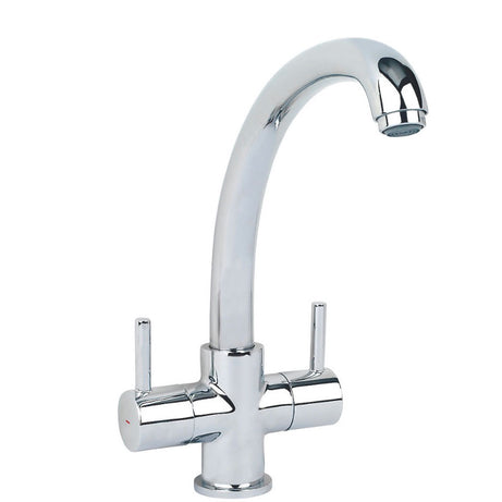 Kitchen Sink Tap Mono Mixer Chrome Double Lever Brass Swivel Spout Modern Faucet - Image 1