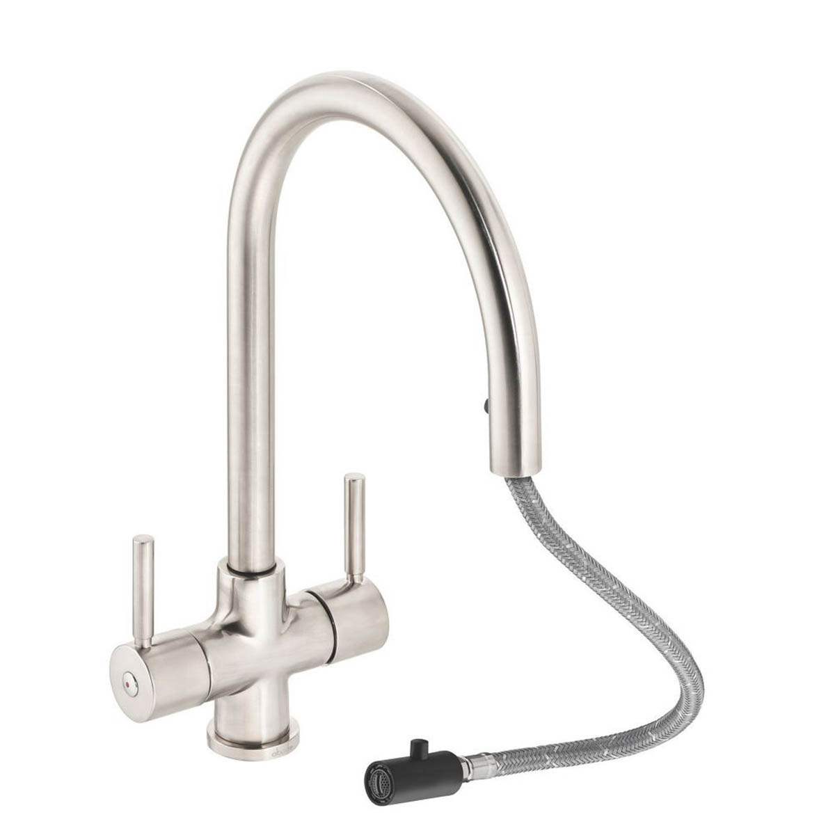 Abode Kitchen Sink Tap Mono Mixer Pull Out Brushed Nickel Dual Lever Faucet - Image 2