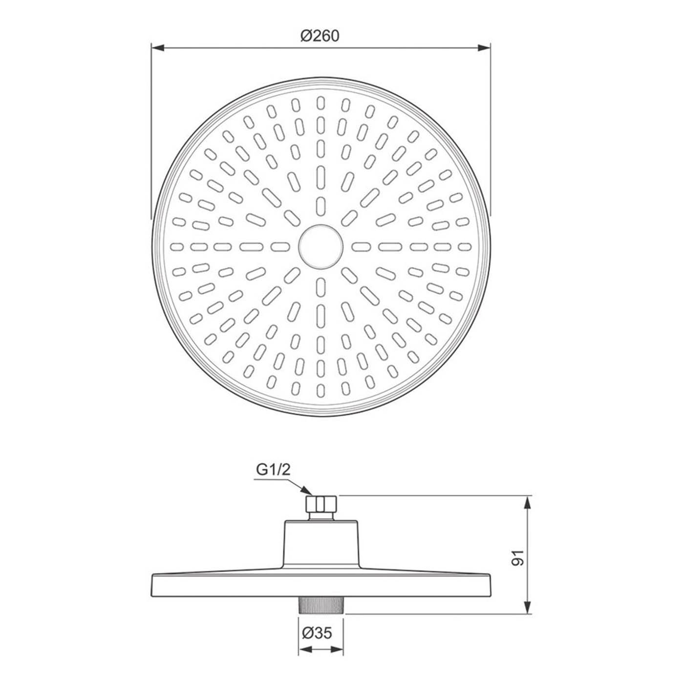 Ideal Standard Shower Head Chrome Round 260mm 2 Spray Patterns Contemporary - Image 2