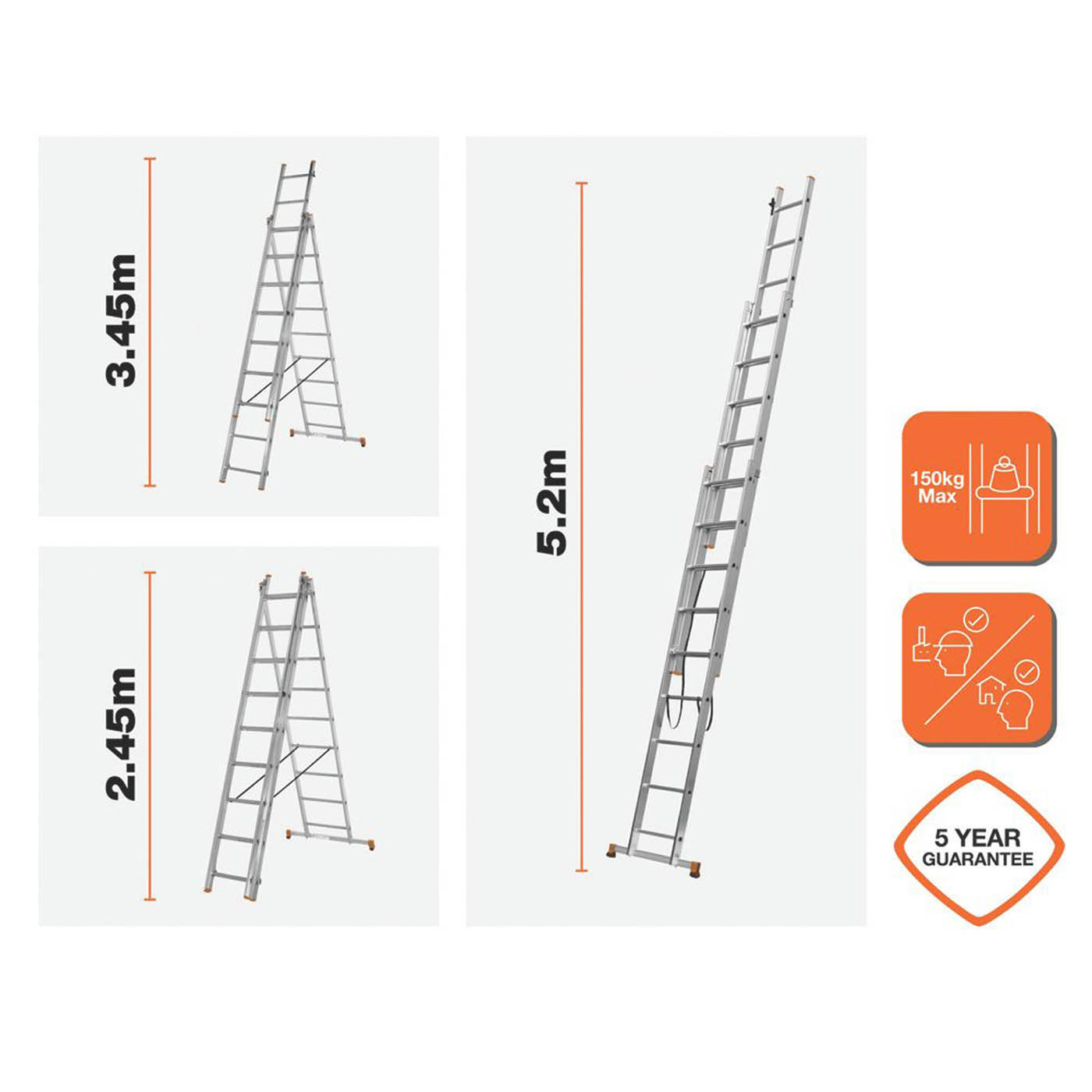 Magnusson  Aluminium 5.2m Combination Ladder - Image 2