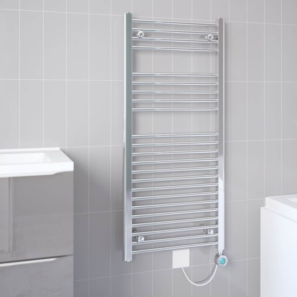 Flomasta Bathroom Towel Rail Radiator Electric Flat Warmer Ladder (H)110x(W)50cm - Image 1