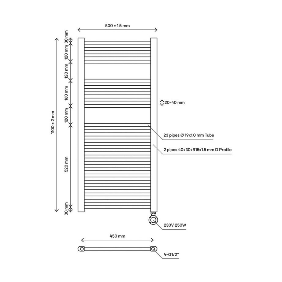 Flomasta Bathroom Towel Rail Radiator Electric Flat Warmer Ladder (H)110x(W)50cm - Image 5