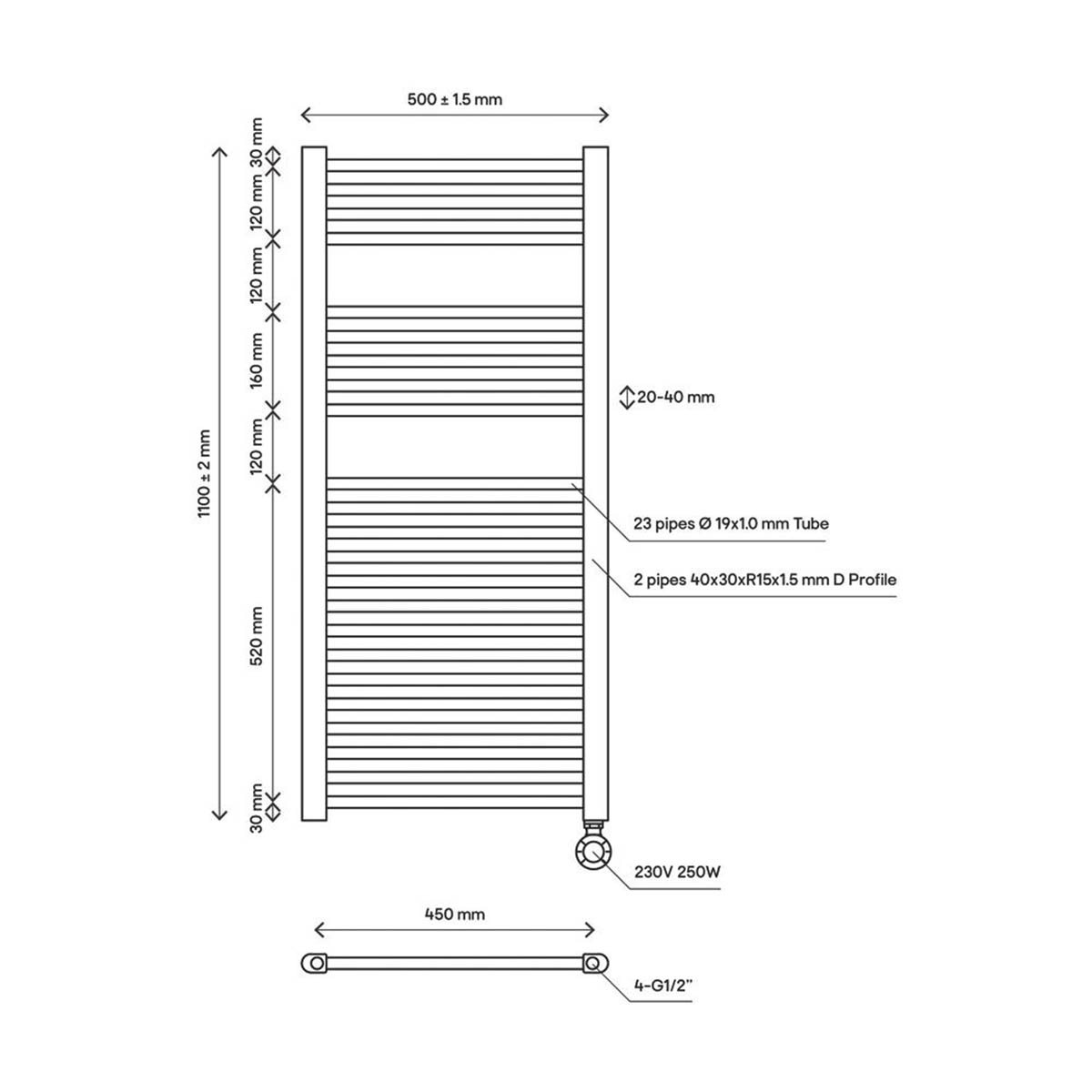 Flomasta Bathroom Towel Rail Radiator Electric Flat Warmer Ladder (H)110x(W)50cm - Image 5