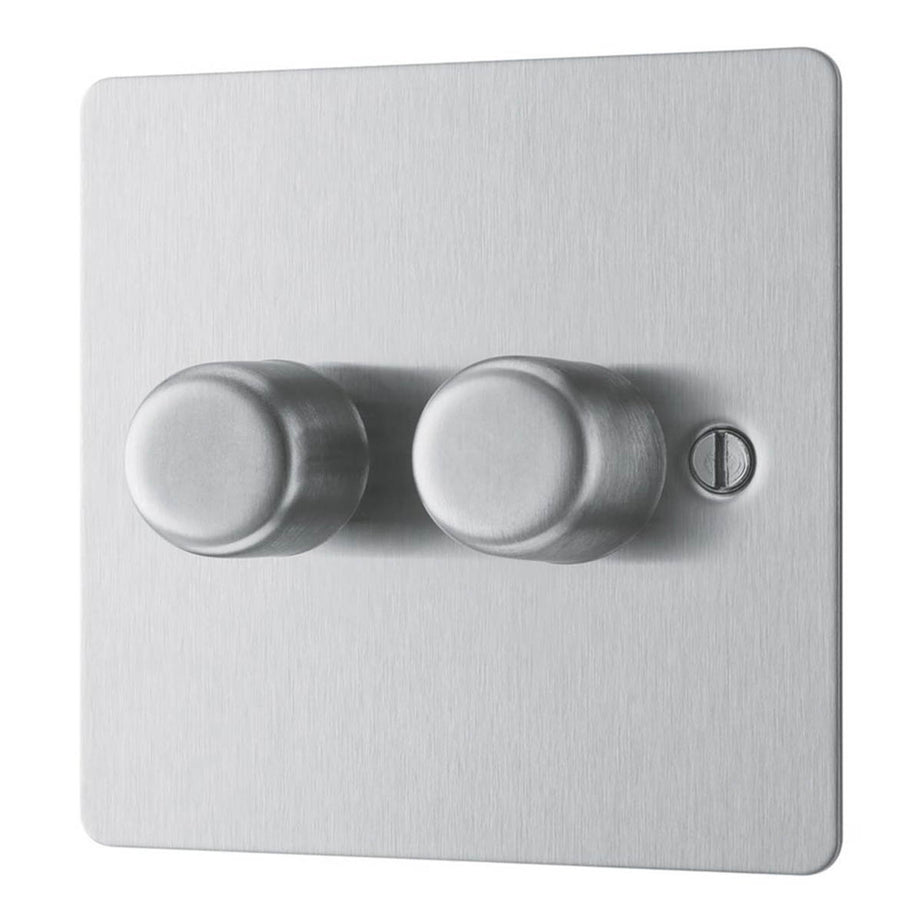 LAP LED Dimmer Wall Switch 2-Gang 2-Way Brushed Steel Colour-Matched Inserts - Image 1
