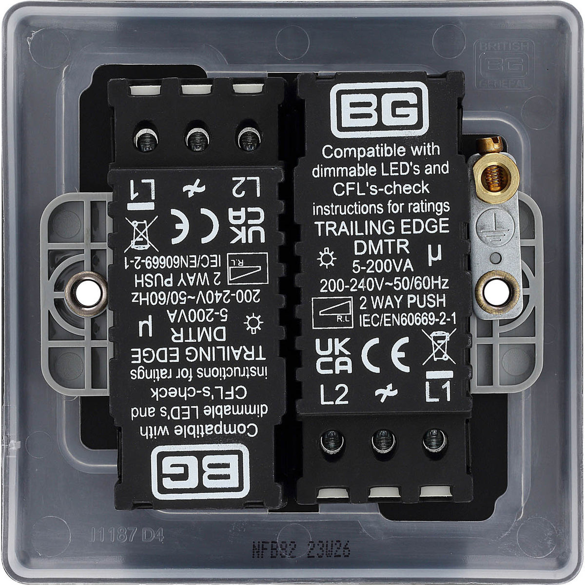 BG Double Dimmer Switch 2-Way Push On/Off Nexus Metal Matt Black Trailing Edge - Image 3