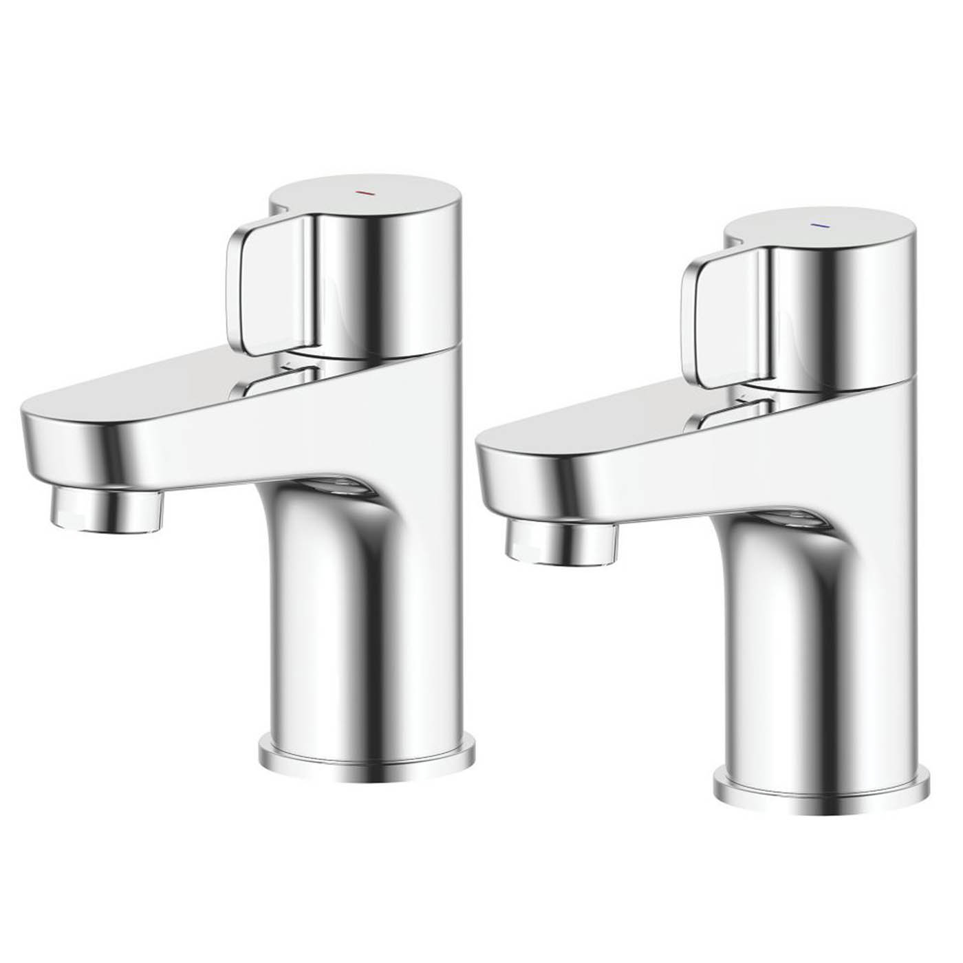 Swirl Basin Pillar Taps Chrome Single Lever Compact Deck Mounted Modern 120mm - Image 1