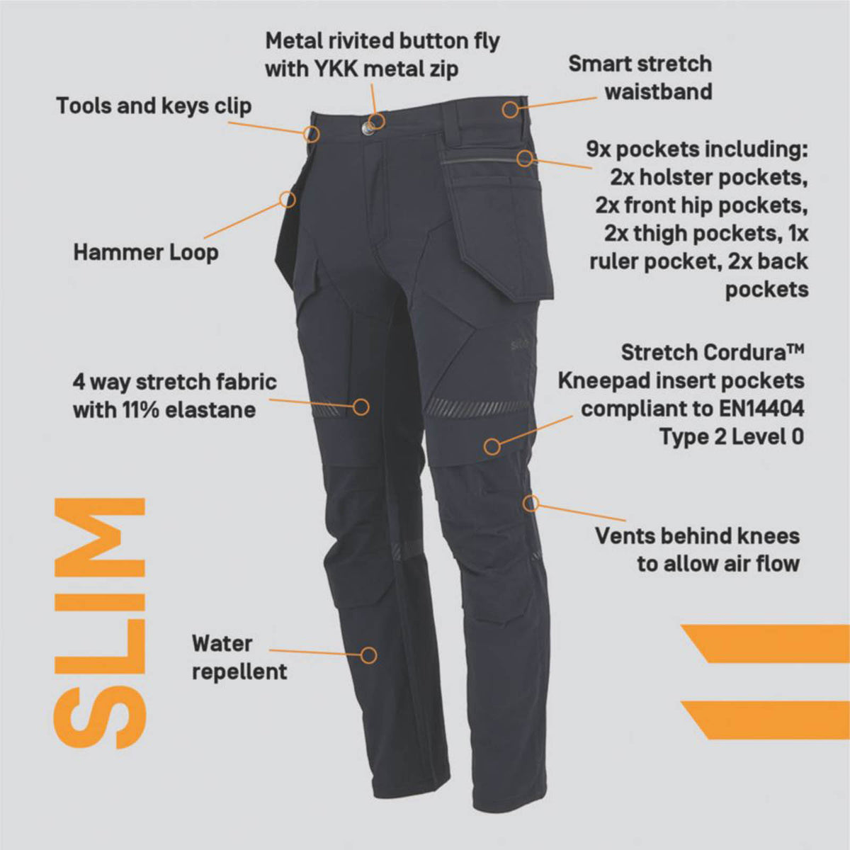 Site Varnik Stretch Work Trousers Black 38" W 32" L - Image 3