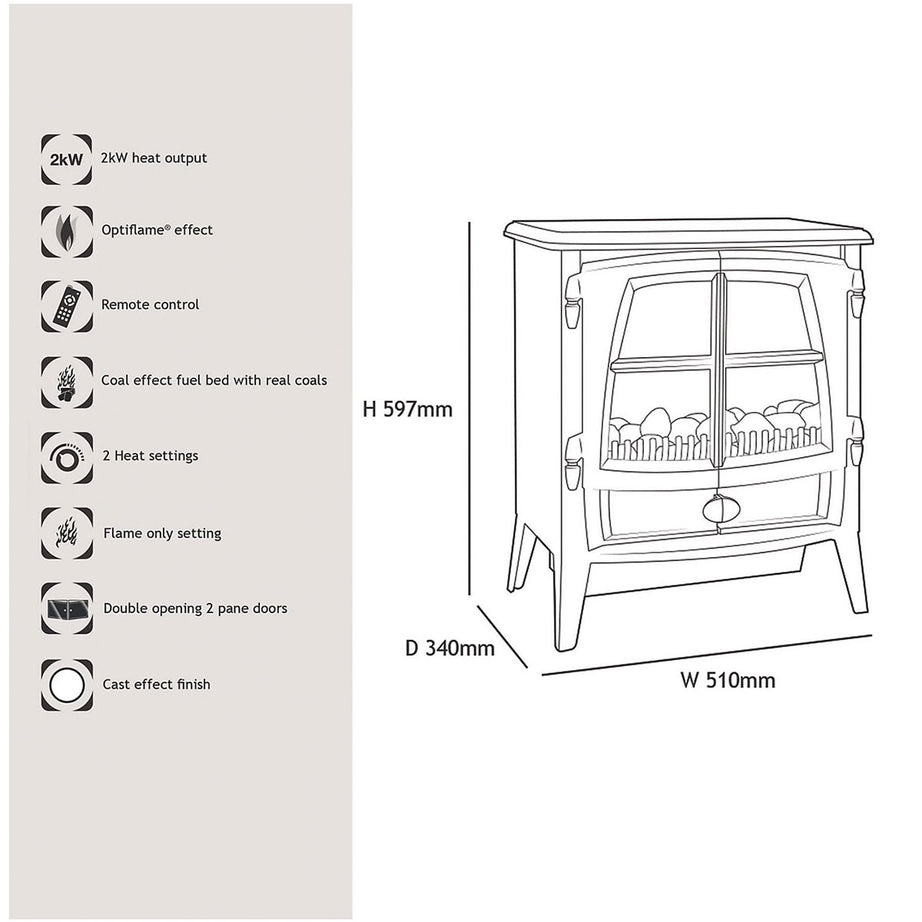 Dimplex Electric Stove 2kW Black Freestanding Heater Fireplace LED Flame Effect - Image 6