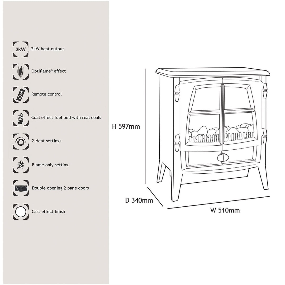 Dimplex Electric Stove 2kW Black Freestanding Heater Fireplace LED Flame Effect - Image 6