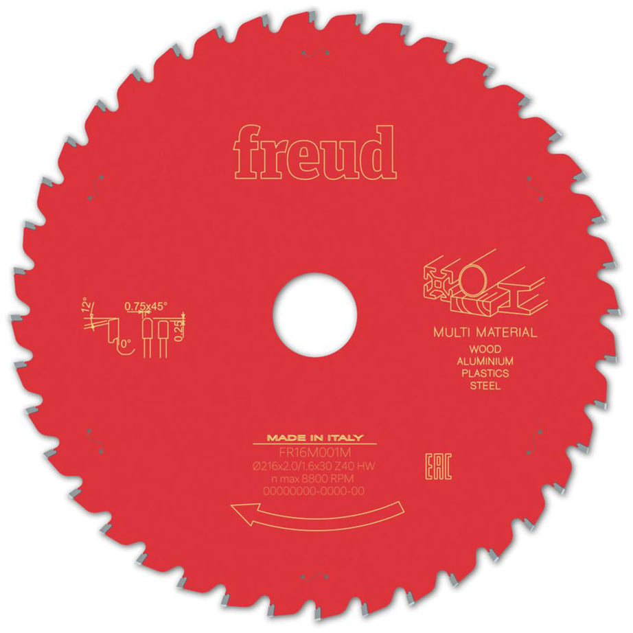 Freud Circular Saw Blade F03FS09887 Multi-Material Fine Cut 216mm x 30mm 40T - Image 1
