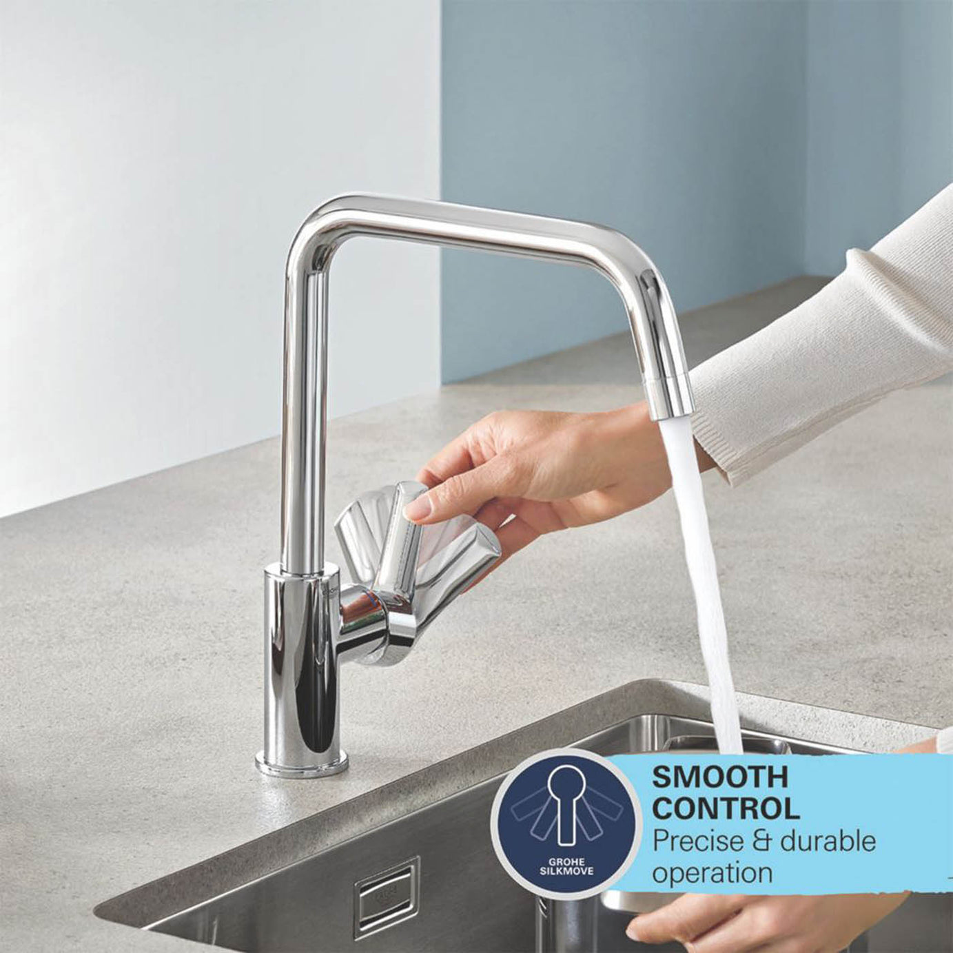 Grohe Kitchen Sink Tap Mono Mixer Chrome Single Lever Swivel Spout Modern Faucet - Image 4