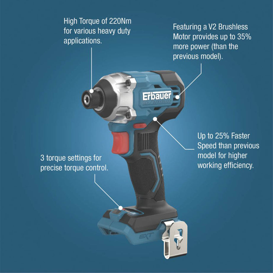 Erbauer Impact Driver Cordless 18V Li-Ion ERI1093IPD Brushless Compact Body Only - Image 3