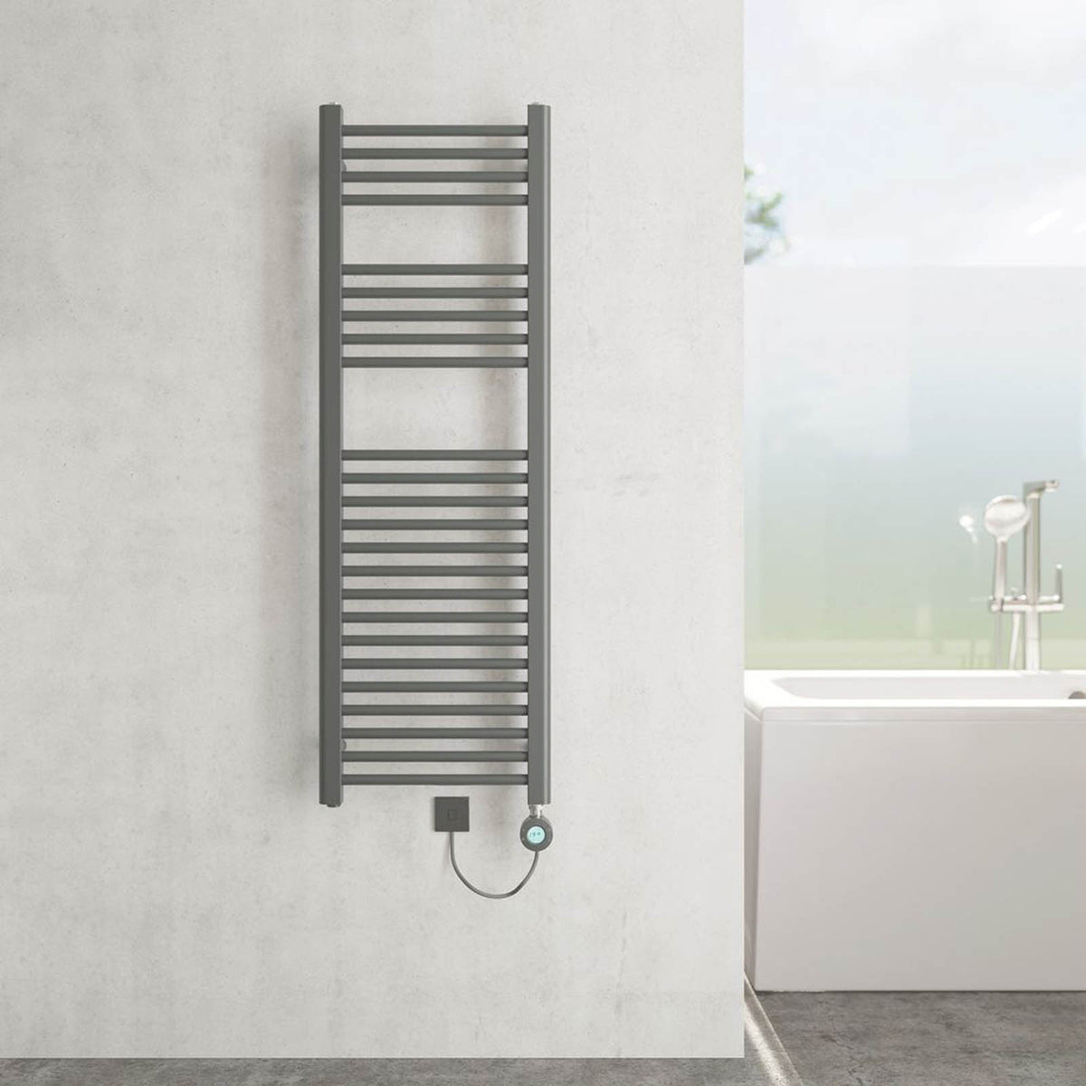 Flomasta Electric Towel Radiator Anthracite Flat Bathroom Warmer H120xW40cm - Image 2