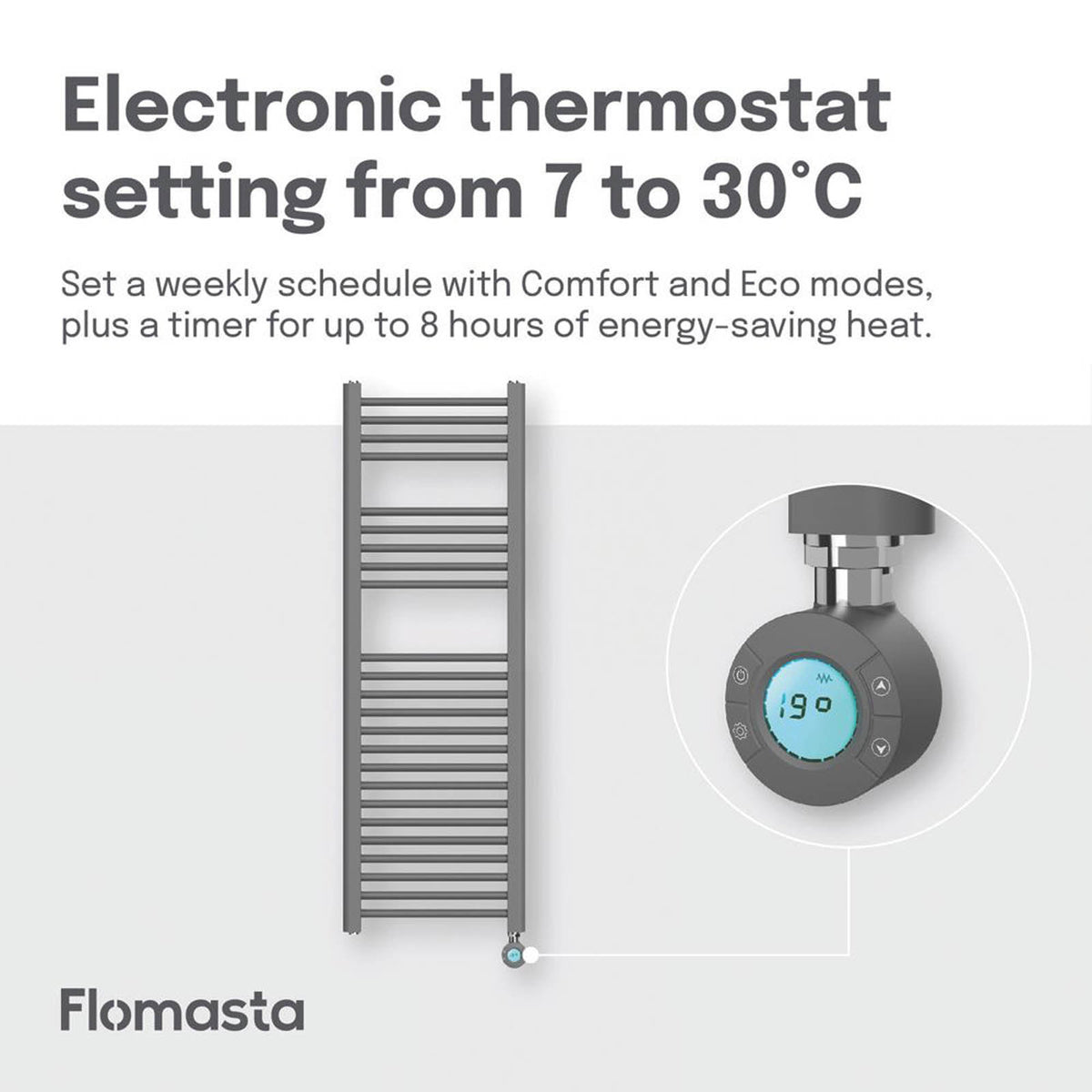 Flomasta Electric Towel Radiator Anthracite Flat Bathroom Warmer H120xW40cm - Image 5