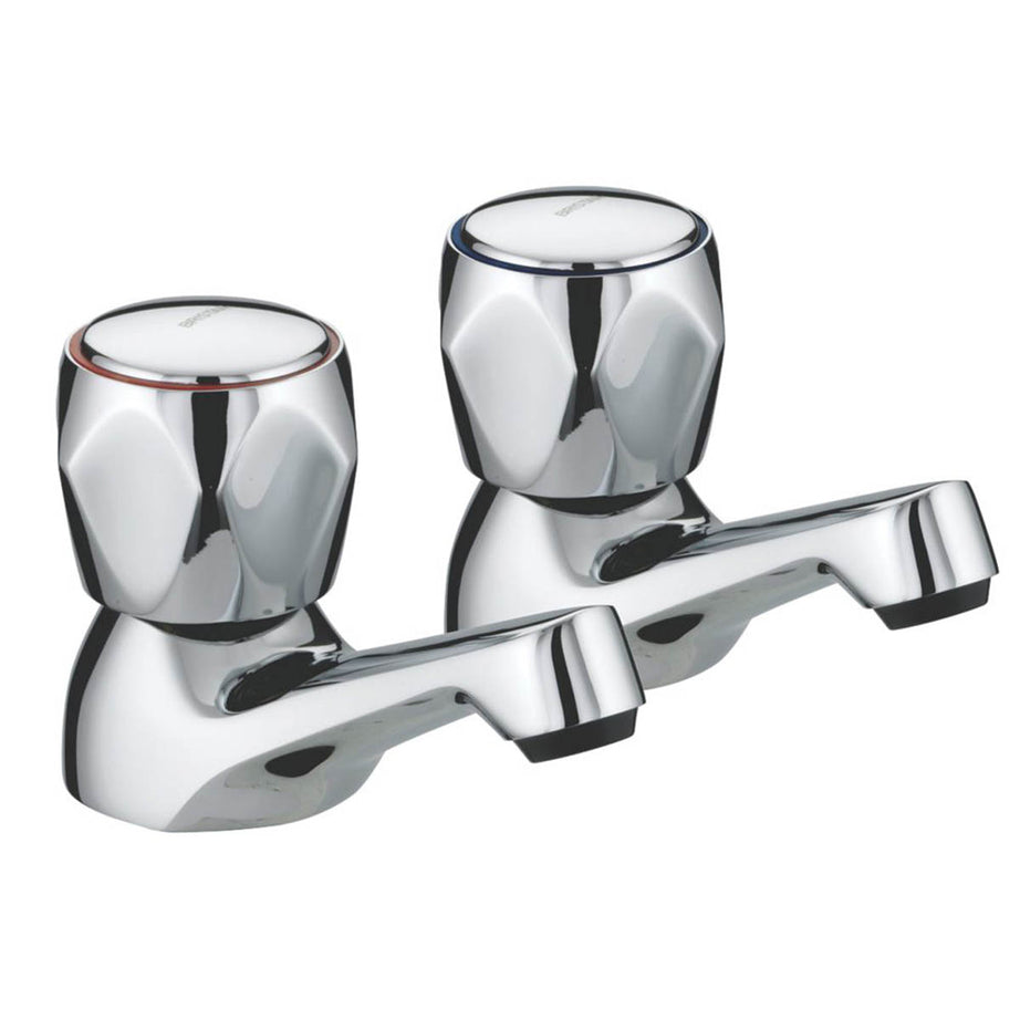 Bristan Bathroom Basin Pillar Tap Chrome Round Head 65mm 1/4 Turn Operation Pair - Image 1