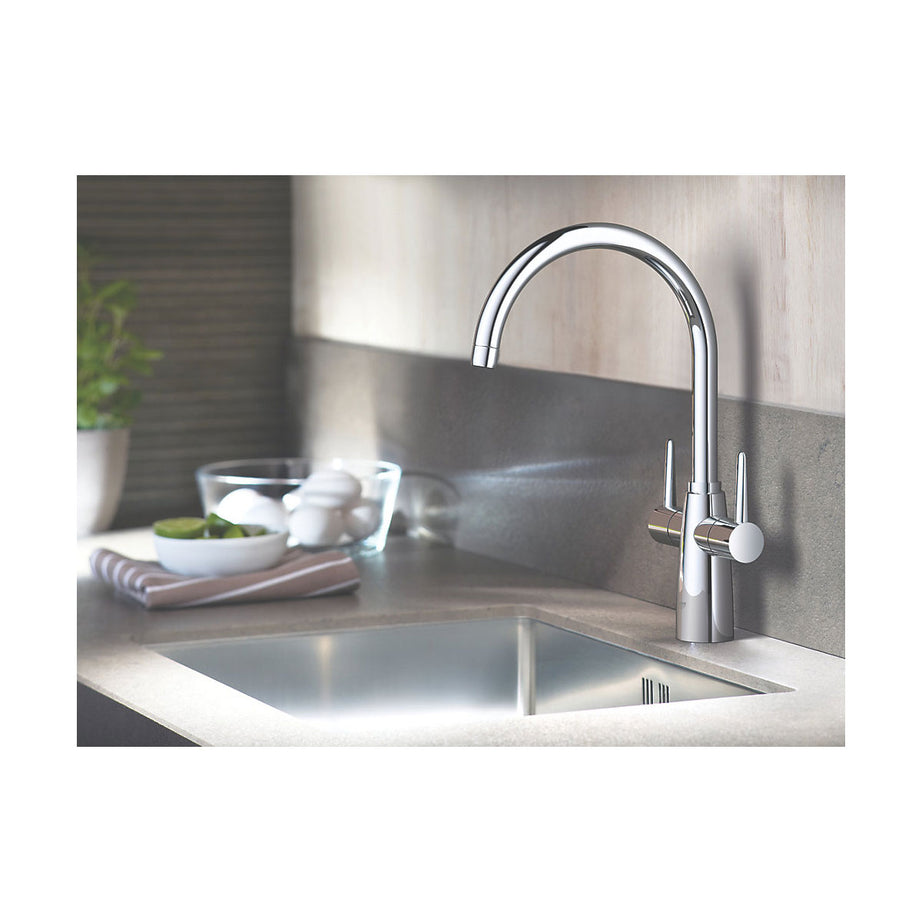 Grohe Kitchen Tap Mono Mixer Chrome Double Lever Swivel Spout Modern Faucet - Image 2
