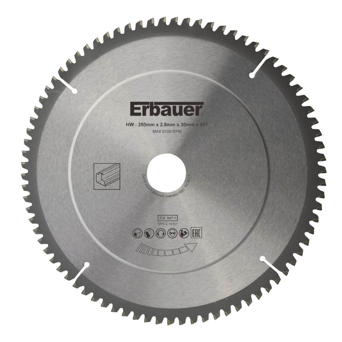 Erbauer Circular Saw Blade 250x30mm TCT Fine Cut 80T Aluminium Plastic Laminate - Image 1