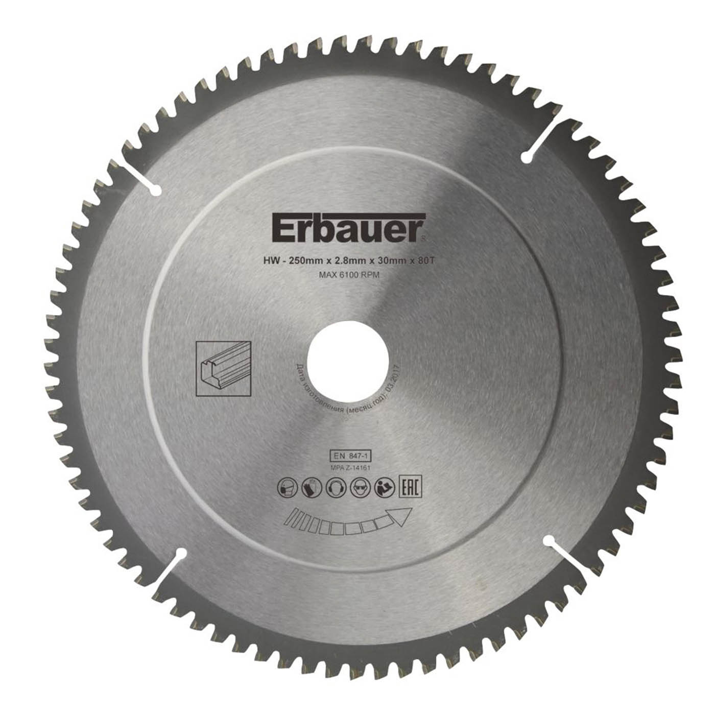 Erbauer Circular Saw Blade 250x30mm TCT Fine Cut 80T Aluminium Plastic Laminate - Image 2