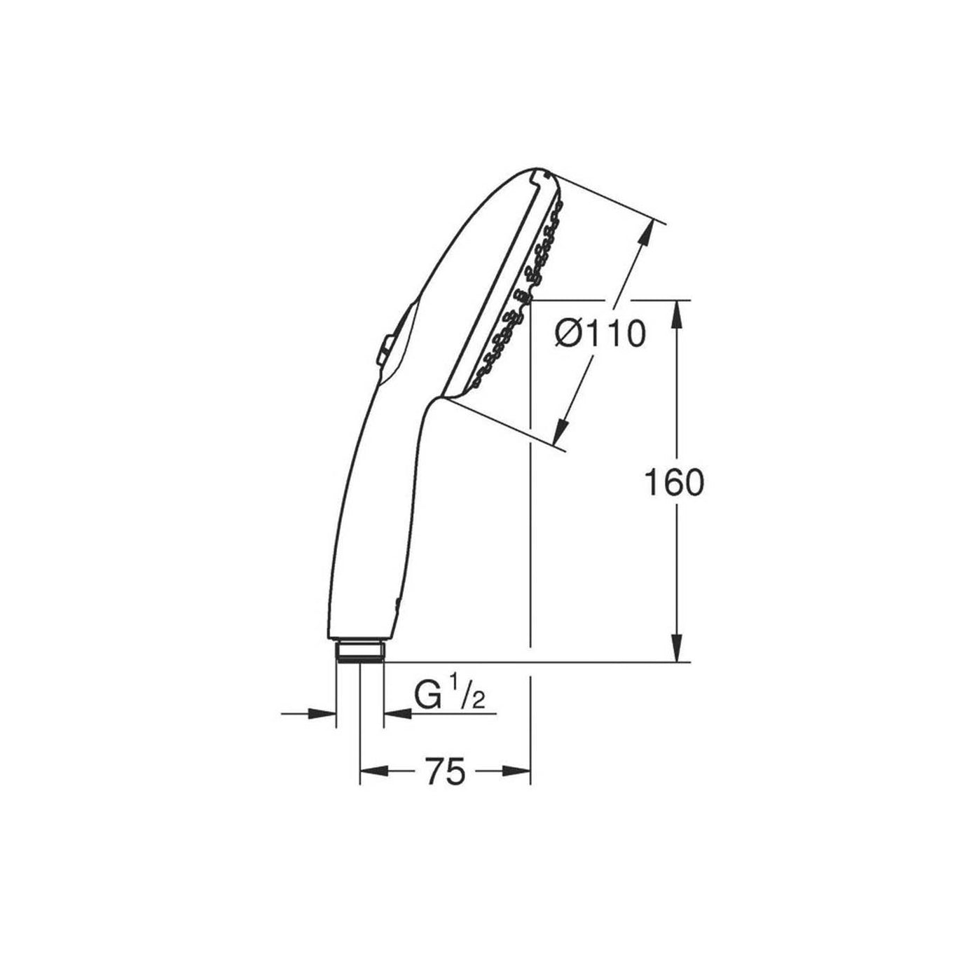 Grohe Hand Shower Chrome Round 2 Spray Patterns Contemporary 110mm x 215mm - Image 2