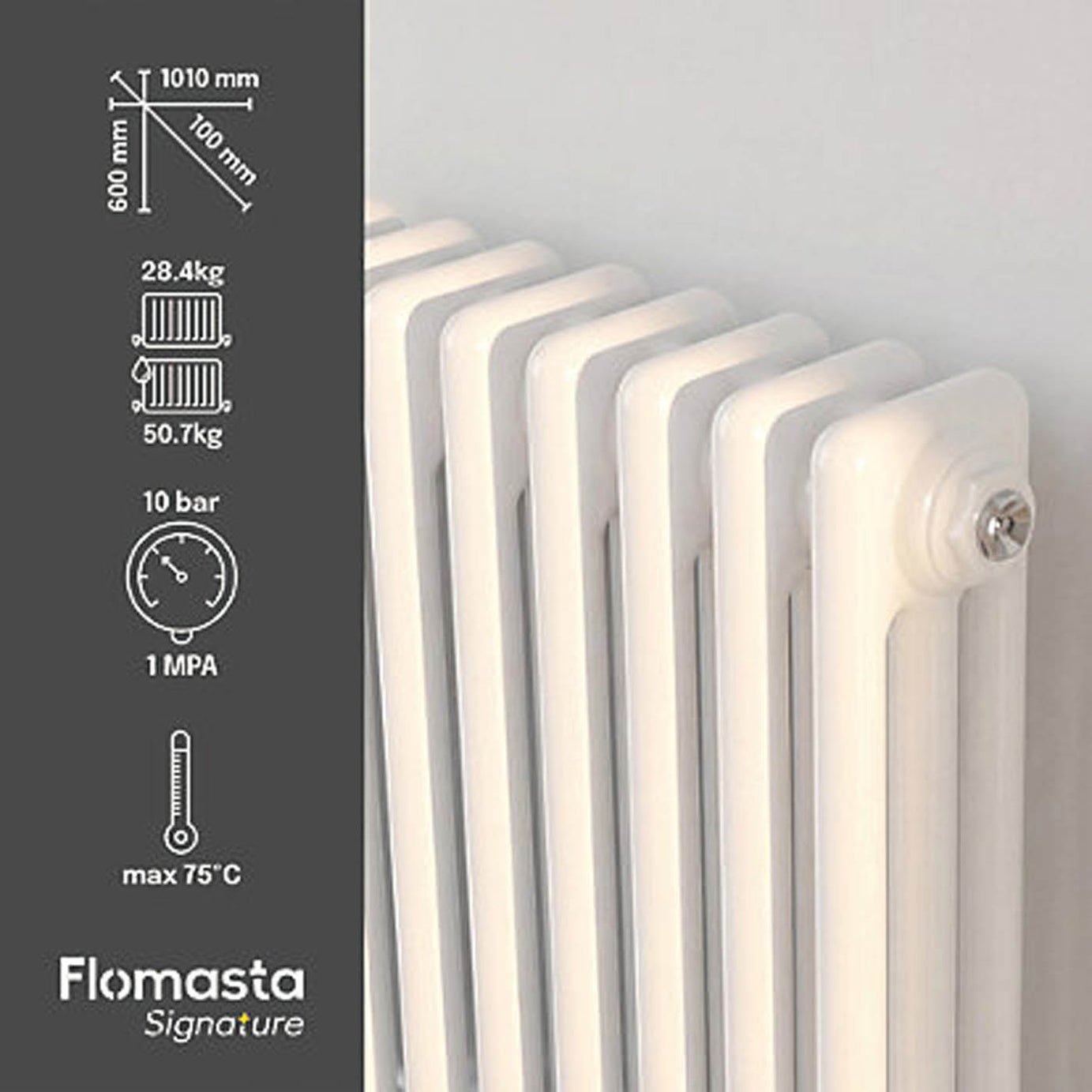 Flomasta 3 Column Radiator White Horizontal Steel Central Heating 60x101cm - Image 4