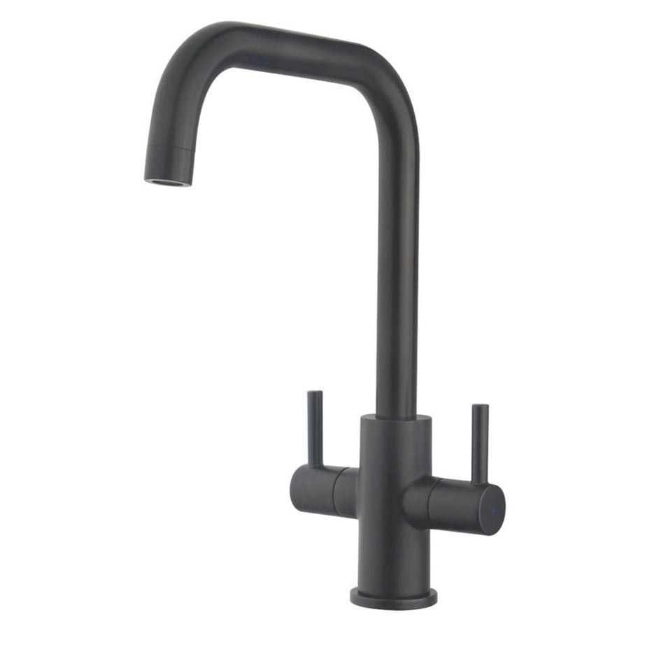 Swirl Kitchen Sink Tap Mono Mixer Black Double Lever Swivel Spout Brass Faucet - Image 1