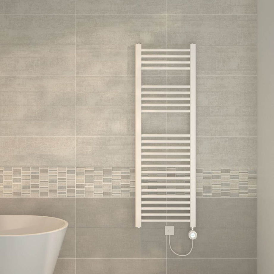 Flomasta Towel Radiator Electric White Flat Pre-Filled Warmer 1200x400mm 853BTU - Image 2