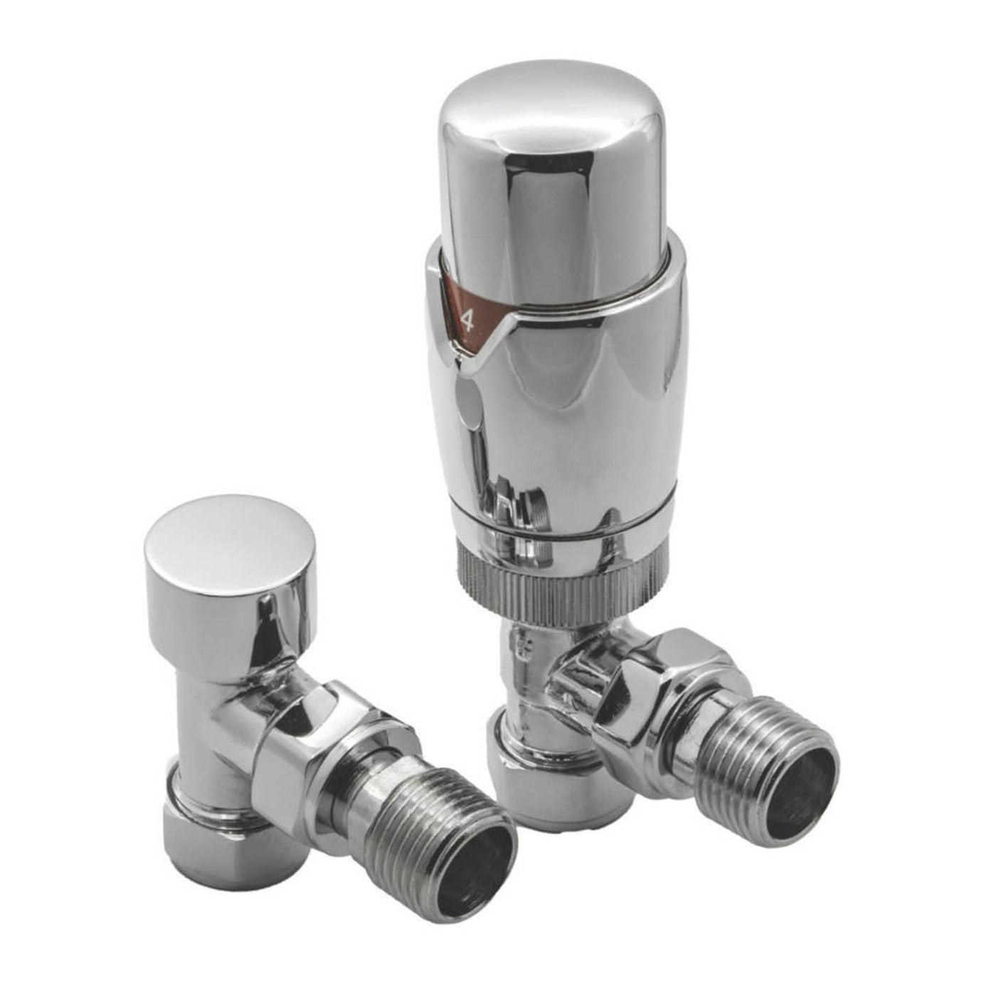 Reina Thermostatic Radiator Valve And Lockshield 15x15mm Modal TRV Chrome Angled - Image 1