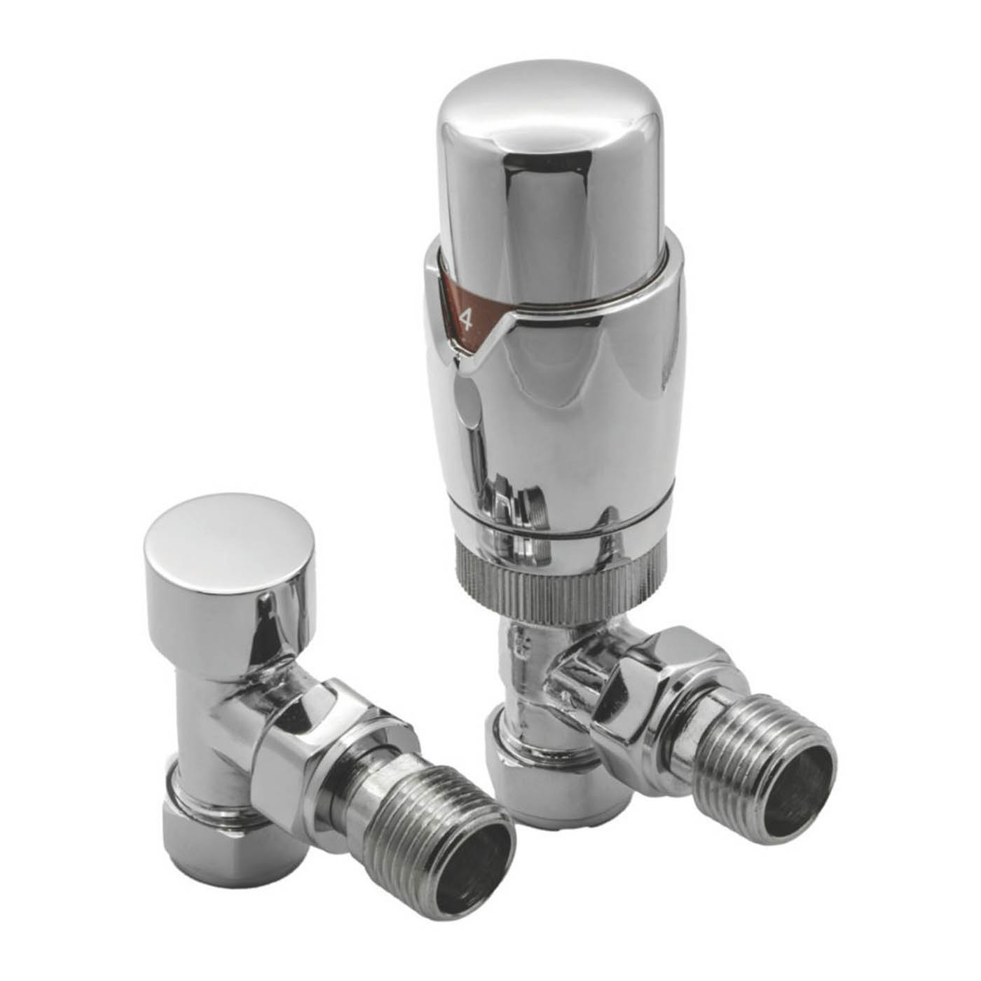 Reina Thermostatic Radiator Valve And Lockshield 15x15mm Modal TRV Chrome Angled - Image 1