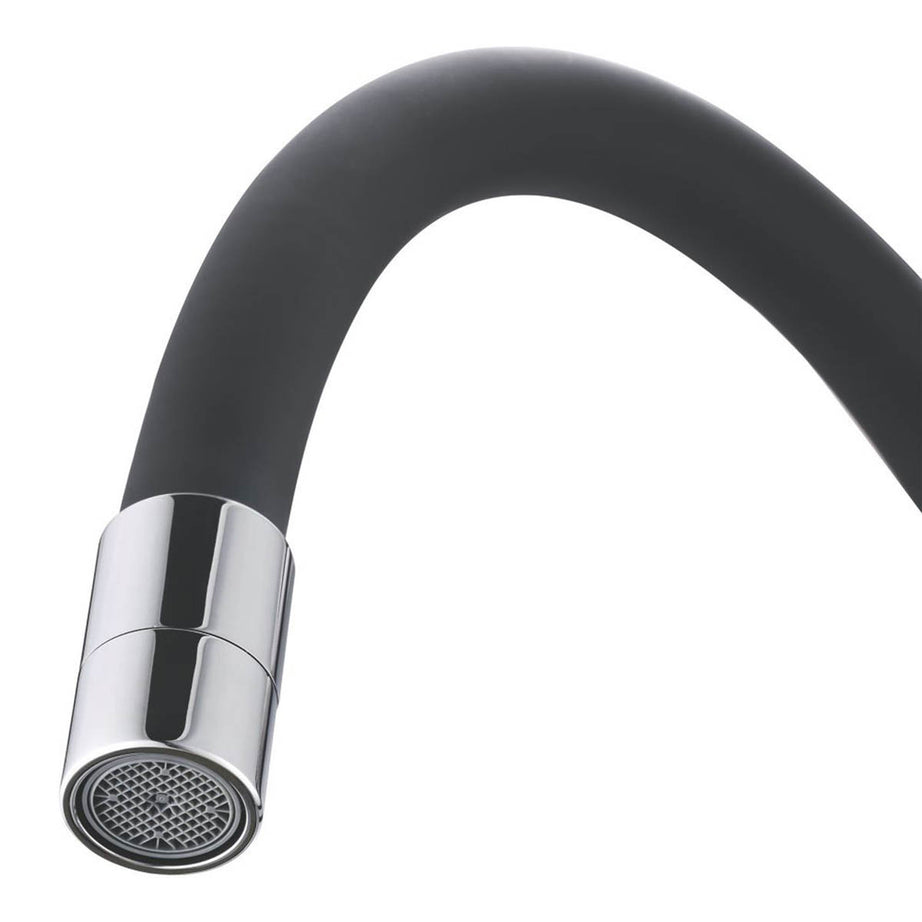 Kitchen Sink Tap Mono Mixer Chrome Black Single Lever Swivel Spout Modern Faucet - Image 4