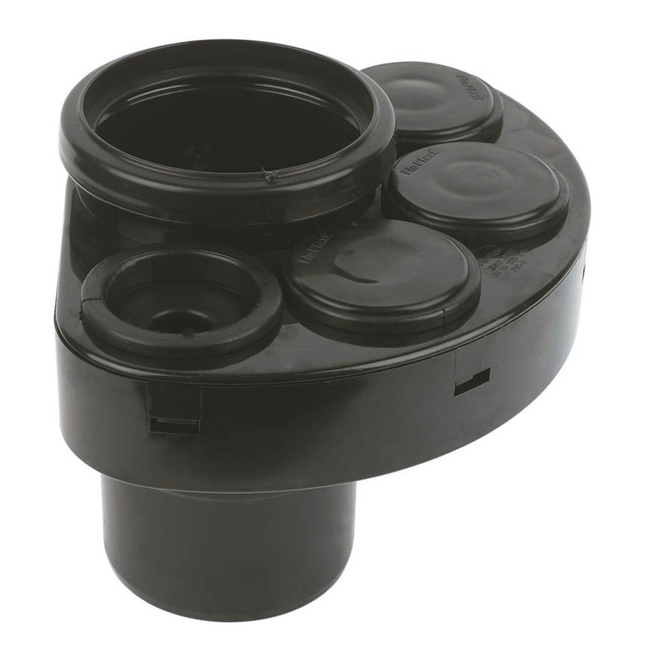 FloPlast Single Socket Waste Manifold Black Push Fit 4 Boss Ring Seal 110mm - Image 1