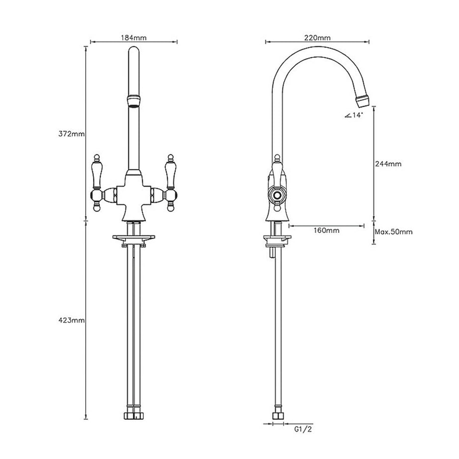 Kitchen Mixer Tap Mono Chrome Double Lever Swivel Spout Traditional Faucet - Image 4