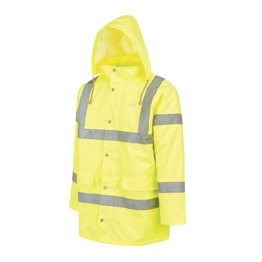Hi-Vis Traffic Jacket Yellow Mens Waterproof Hood Safety Coat XL 58" Chest - Image 4