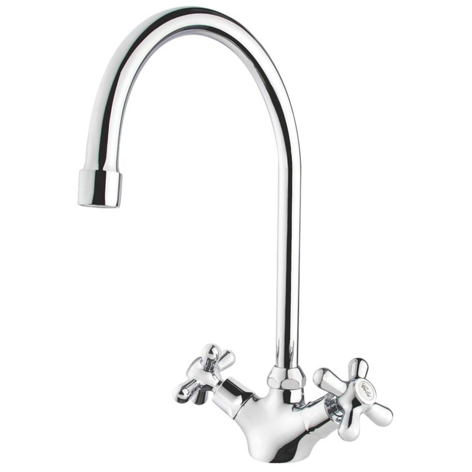 Swirl Kitchen Sink Tap Mono Mixer Chrome Double Lever Cross Head Handles Faucet - Image 2