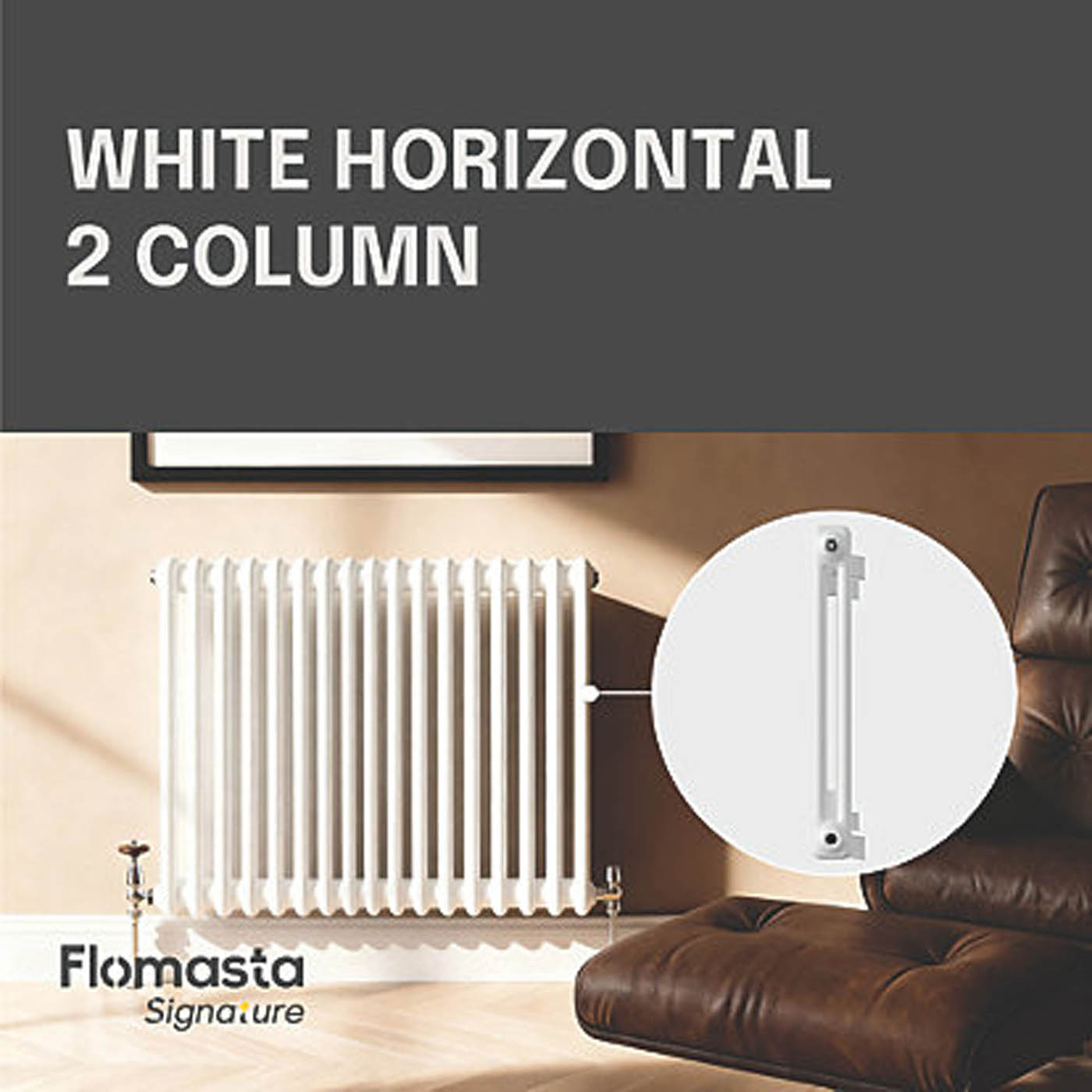 Flomasta 2 Column Radiator White Steel Horizontal Central Heating 60x78.5cm - Image 3