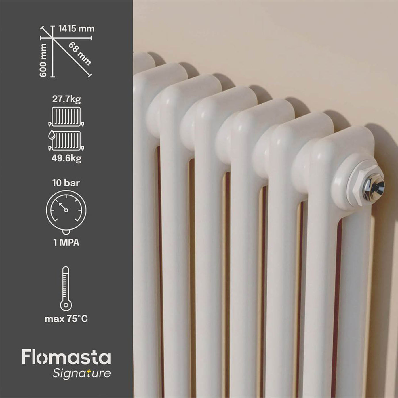 Flomasta 2 Column Radiator White Horizontal Steel Central Heating 60x141.5cm - Image 4