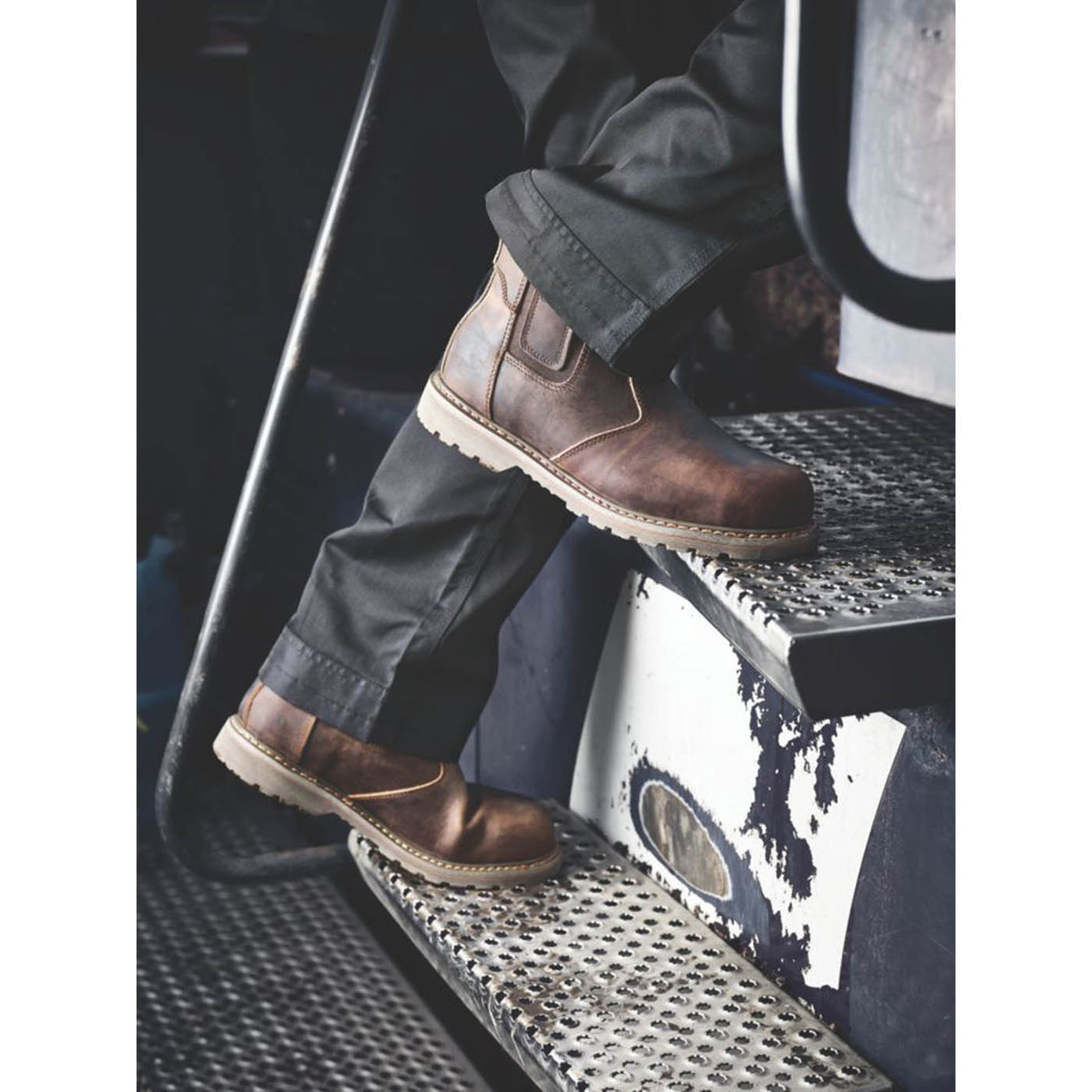 Site Mens Safety Boots Brown Leather Steel Toe Cap Wide Fit Slip On Size 13 - Image 2