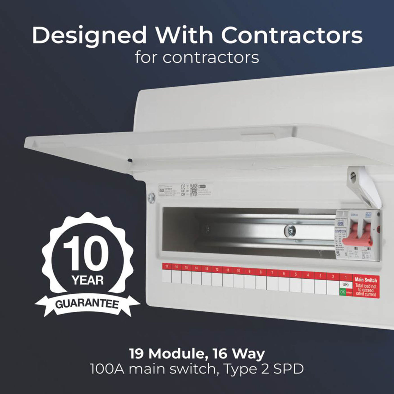 British General Consumer Unit with SPD 16-Module 16 Way 100A Part Populated - Image 4