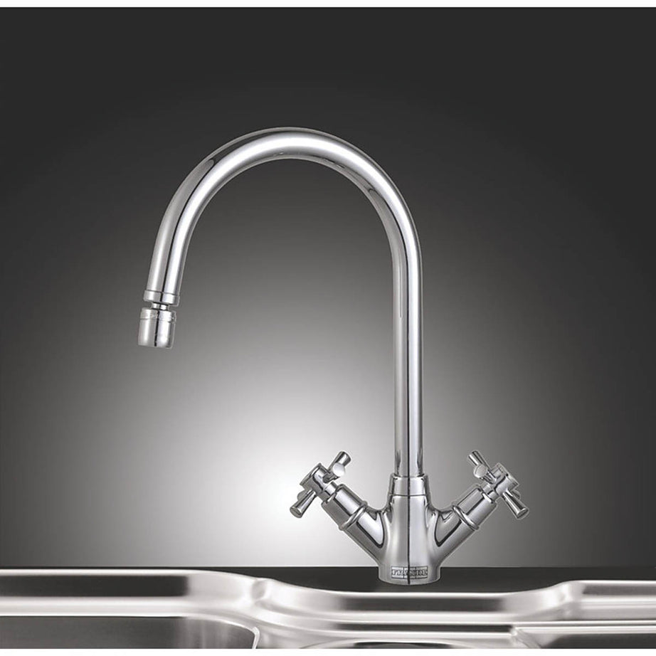 Franke Kitchen Sink Tap Mono Mixer Chrome Swivel Spout Double Lever Cross Head - Image 2