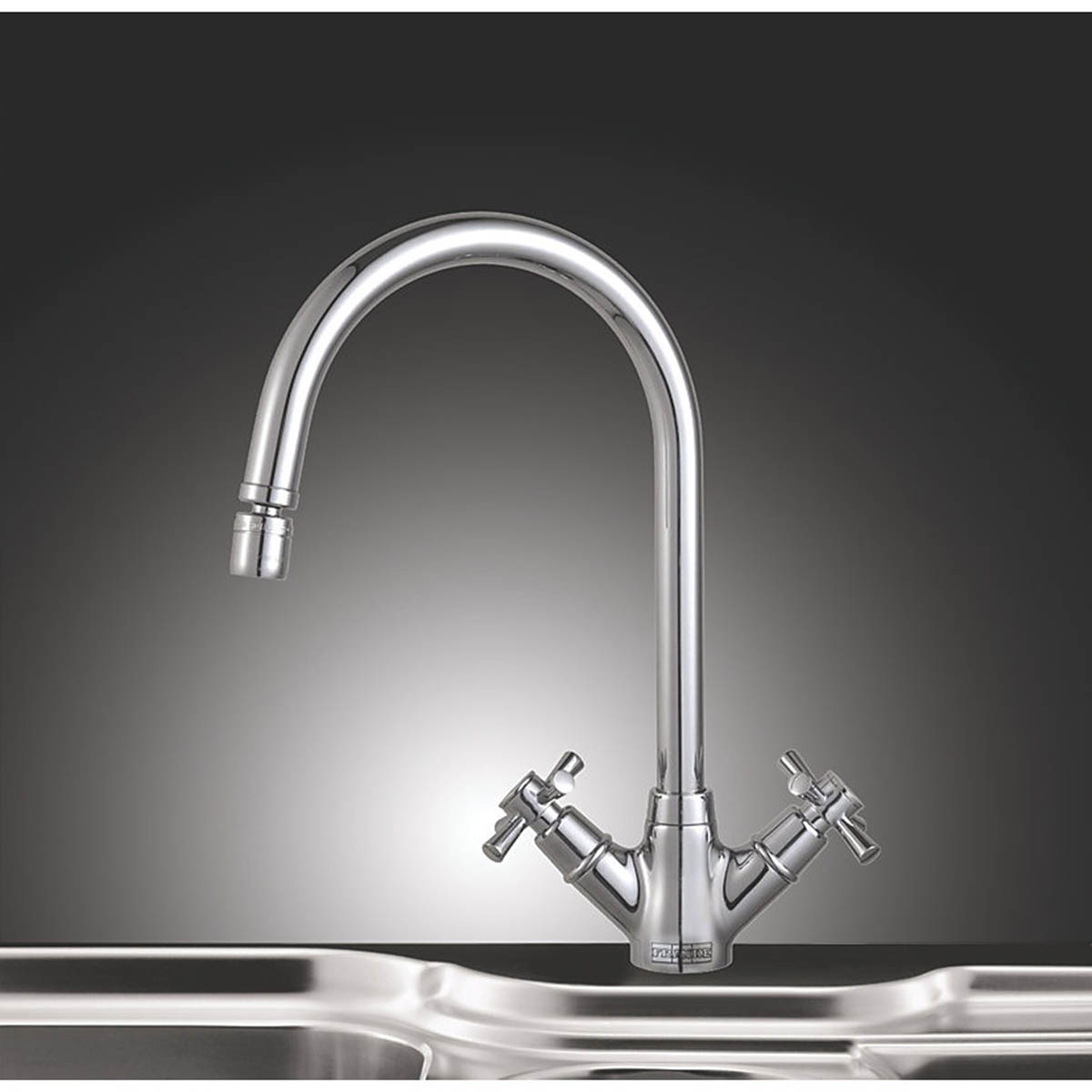 Franke Kitchen Sink Tap Mono Mixer Chrome Swivel Spout Double Lever Cross Head - Image 2