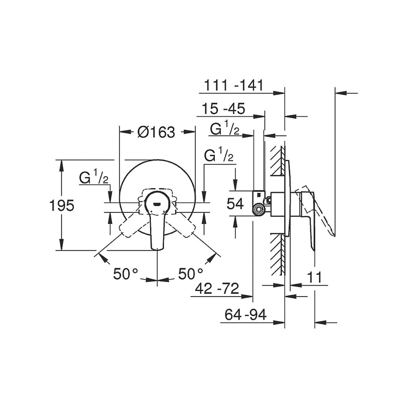 Grohe Mixer Shower Valve Single Lever Temperature Control Brass Chrome Finish - Image 3