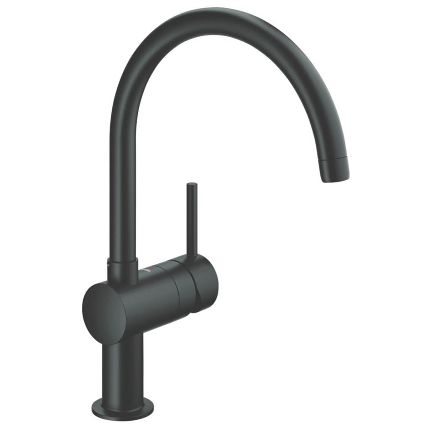 Grohe Kitchen Sink Tap Mono Mixer Matt Black Single Lever Swivel Spout Faucet - Image 1
