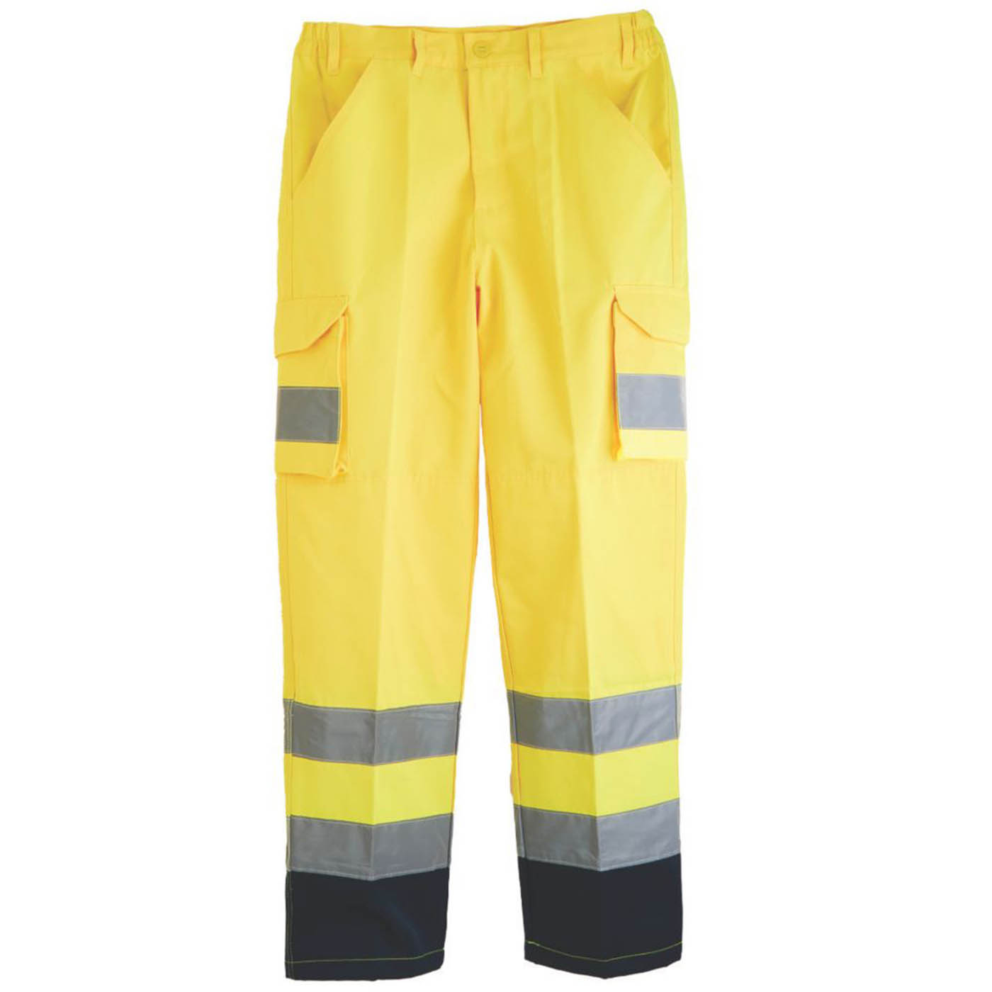 Hi-Vis Work Trousers Unisex Regular Fit Yellow Cargo Multi Pockets 30W 31L - Image 1