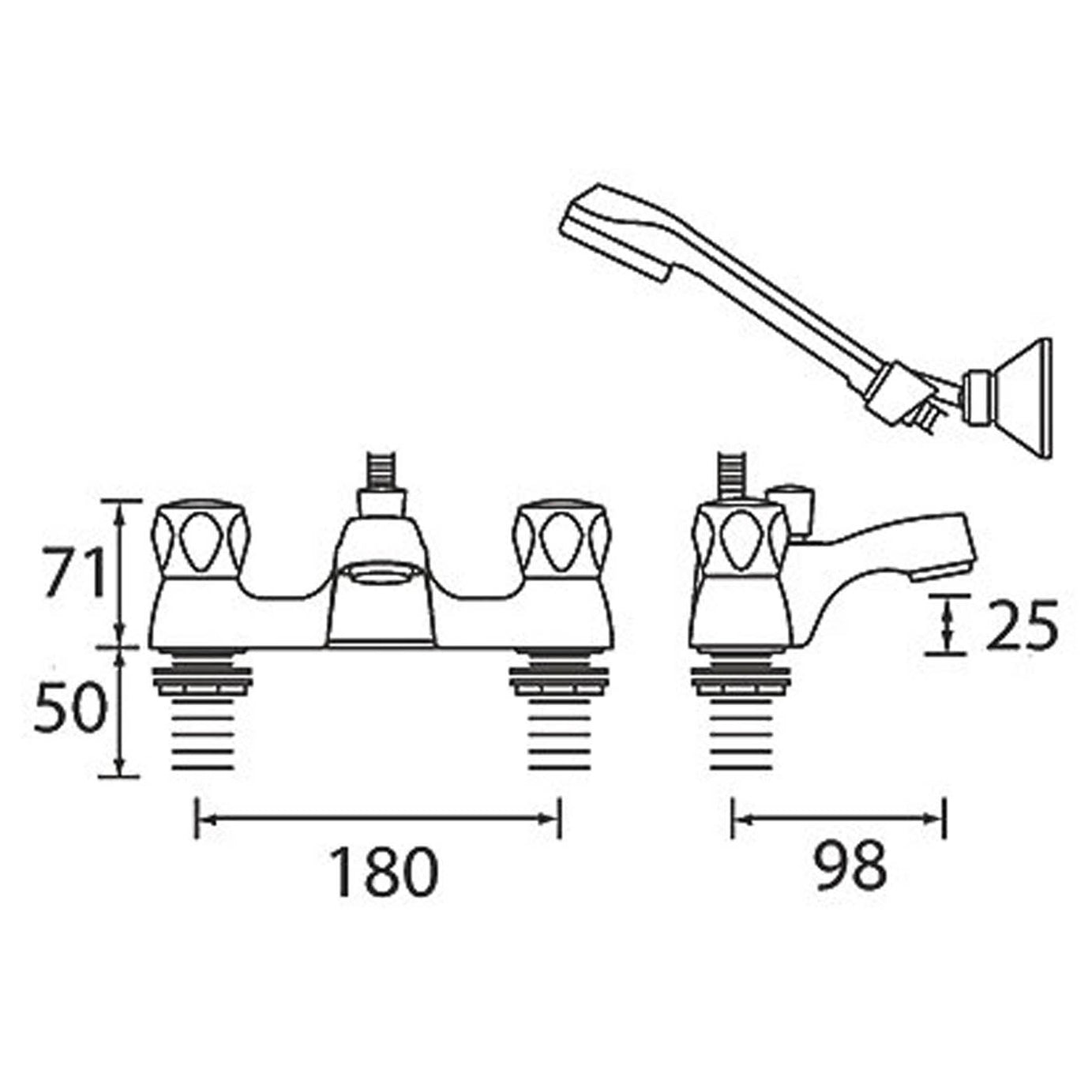 Bristan Bath Filler Tap Shower Mixer Chrome Dual Lever Round Head Bathroom - Image 3