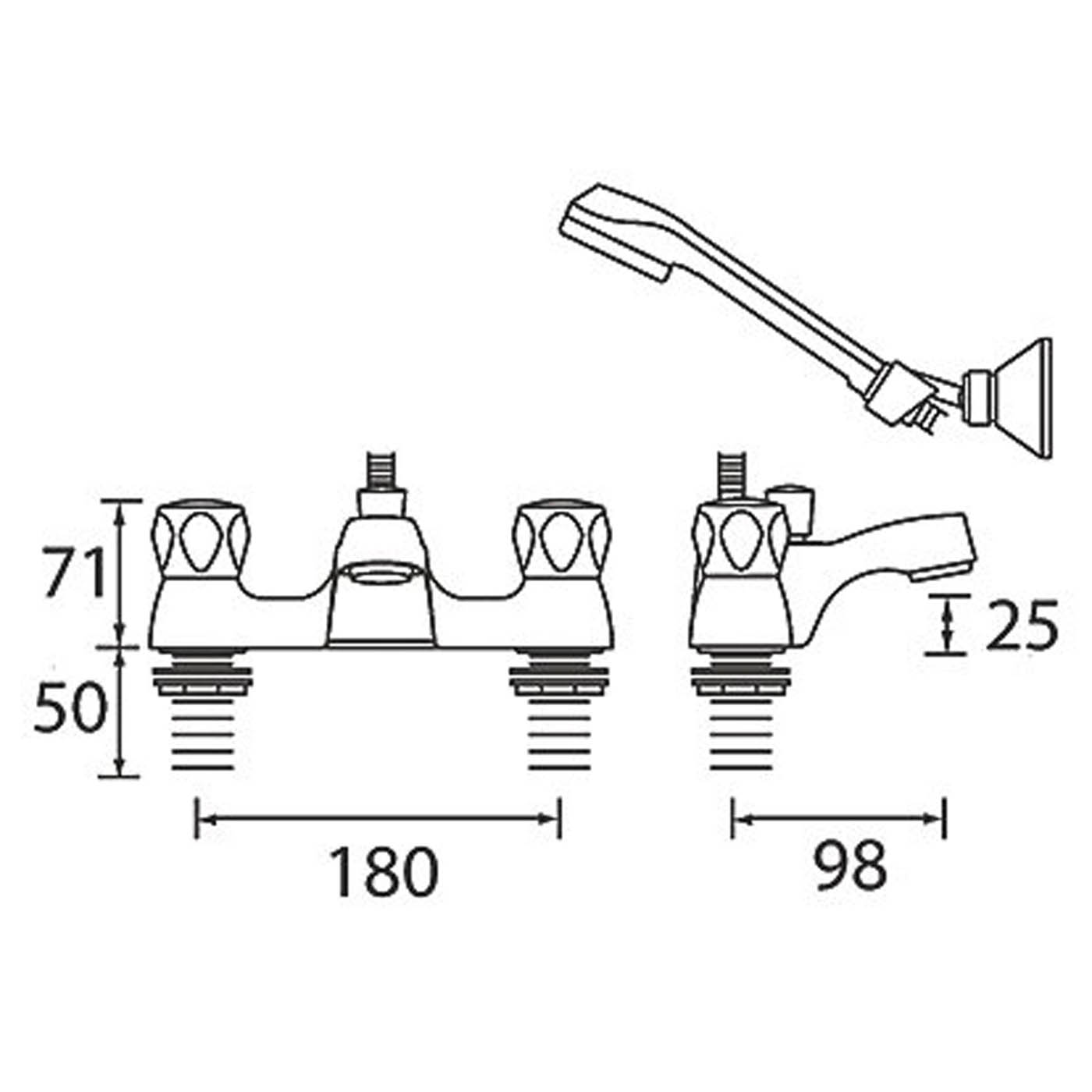 Bristan Bath Filler Tap Shower Mixer Chrome Dual Lever Round Head Bathroom - Image 3