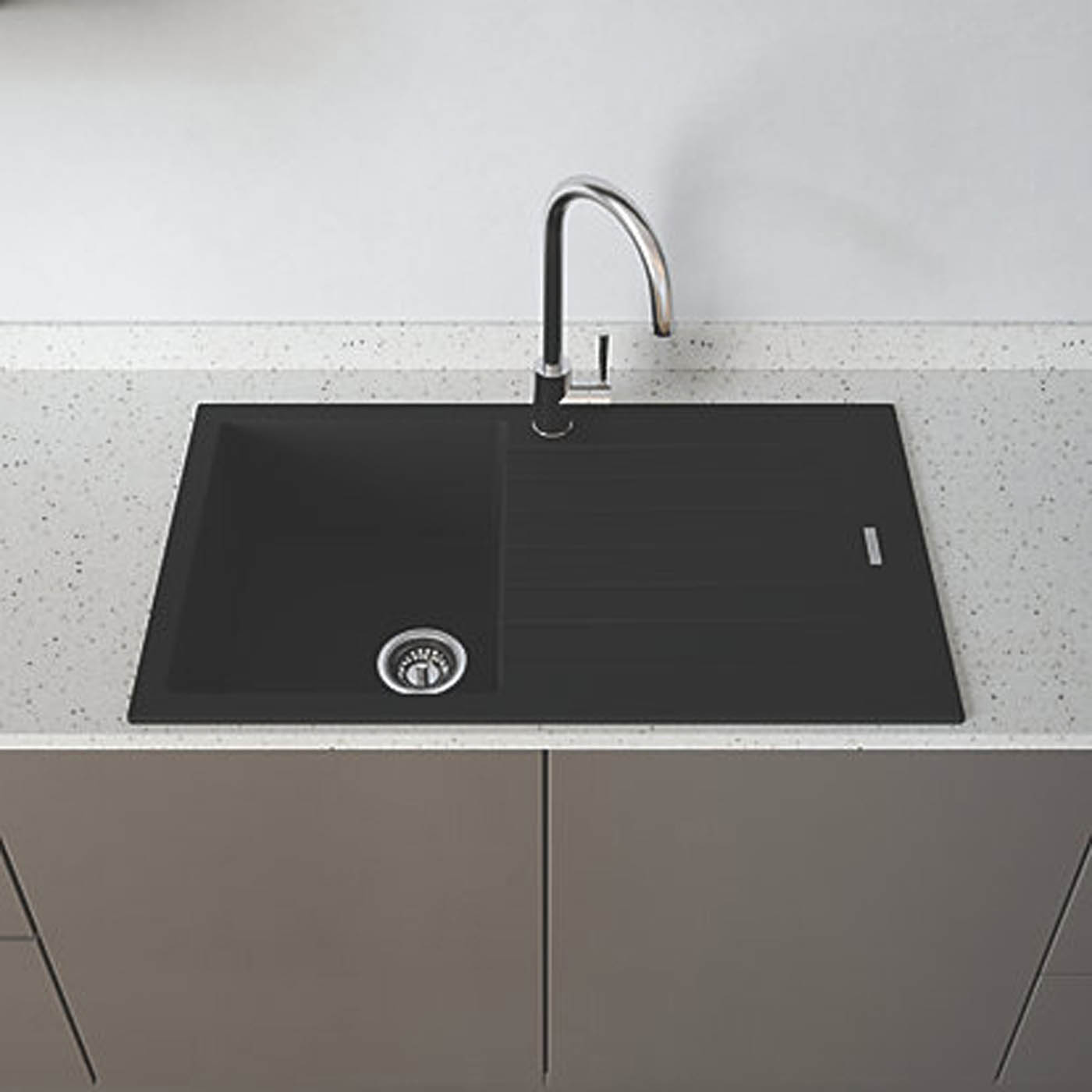 Carysil Kitchen Sink Midnight Black Granite Composite 1 Bowl Reversible Waste - Image 4