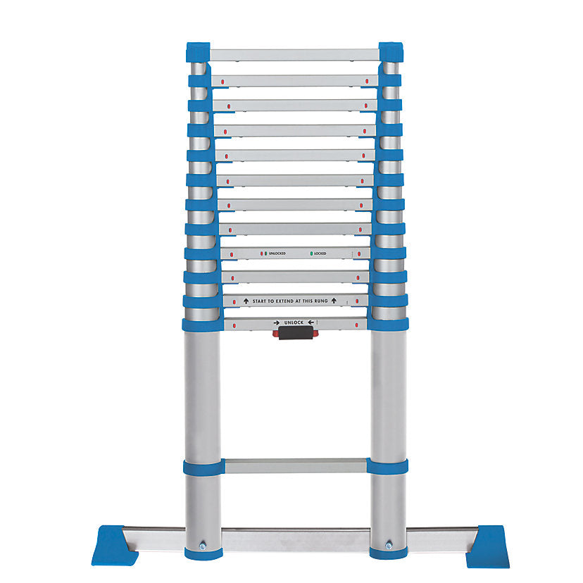 Mac Allister Telescopic Ladder 3.8m Aluminium Lightweight Extendable Foldable - Image 1