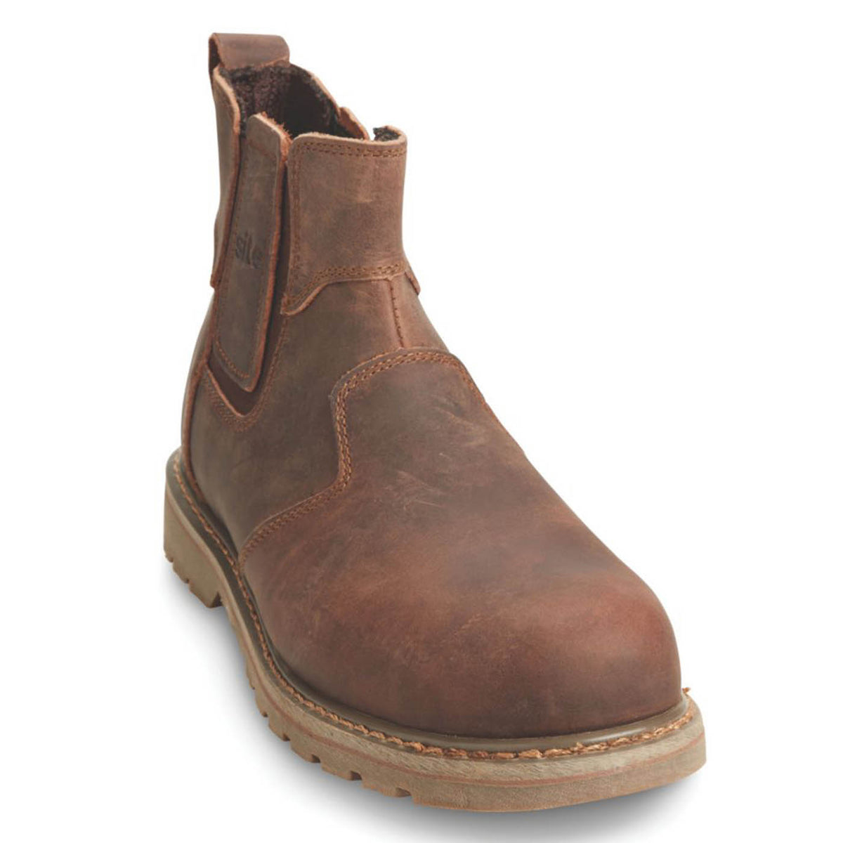 Site Mens Safety Boots Brown Leather Steel Toe Cap Slip On Wide Fit Size 6 - Image 1