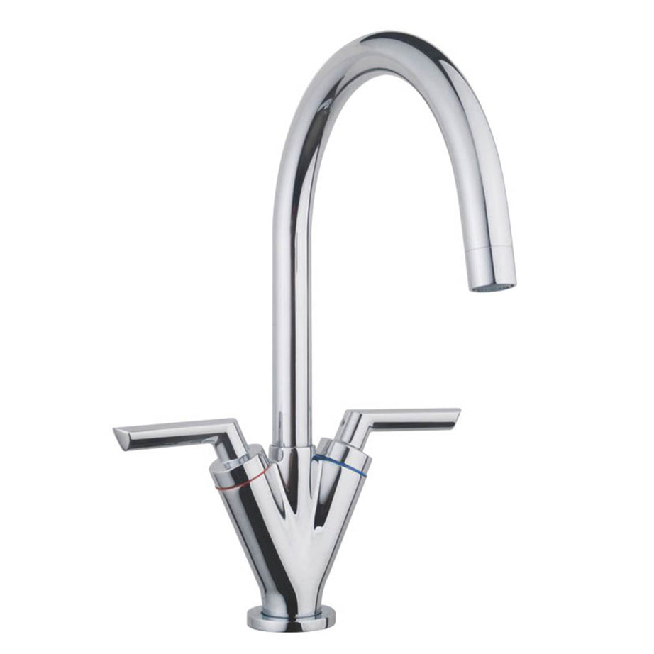 Kitchen Tap Mono Mixer Chrome Ceramic Disc Double Lever Anti Limescale Spout - Image 1