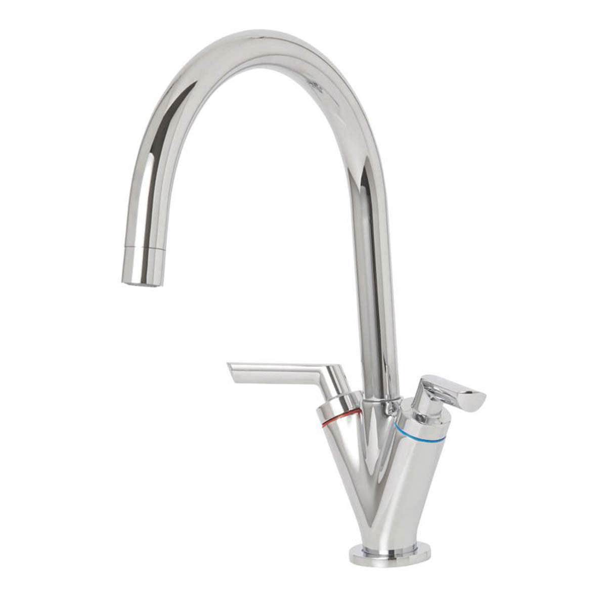 Kitchen Sink Tap Mono Mixer Chrome Ceramic Disc Double Lever Swivel Spout Faucet - Image 3