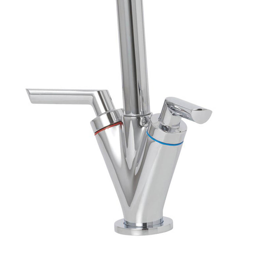Kitchen Sink Tap Mono Mixer Chrome Ceramic Disc Double Lever Swivel Spout Faucet - Image 5